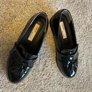 Shiny Black Loafers with Tassels